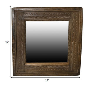 Carved Reclaimed Wood Square Mirror