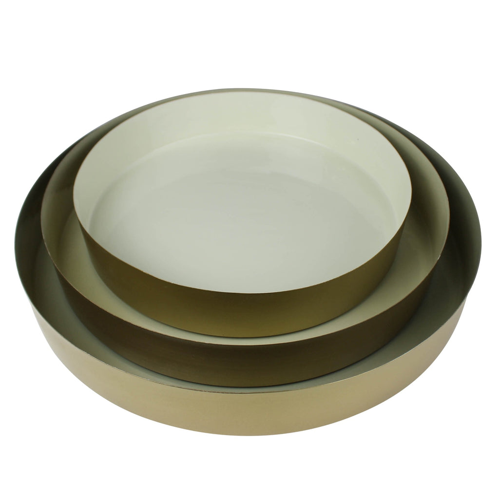 Set of Three Gold and Beige Metal Round Trays - 99fab 