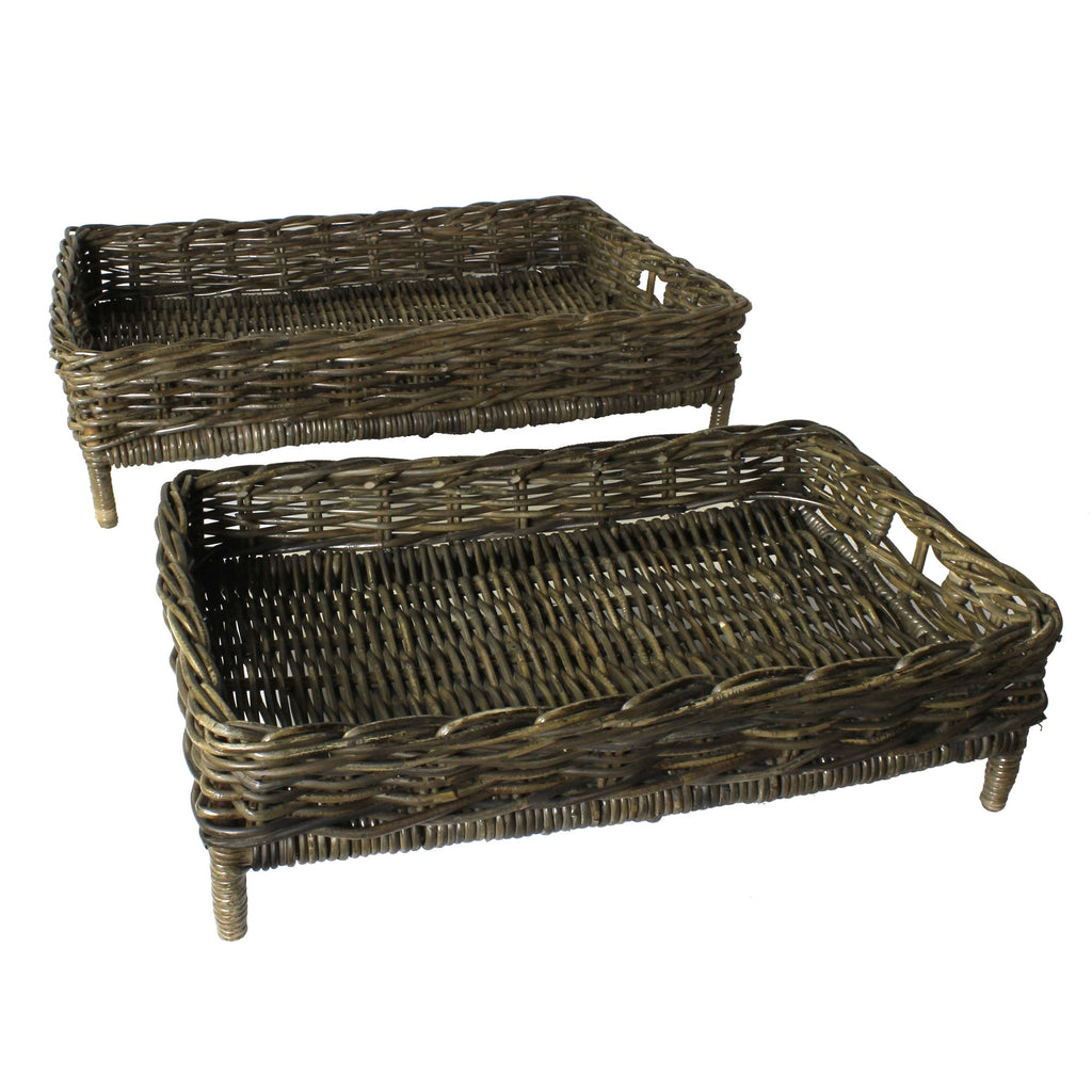 Set of Two Brown Rattan Trays - 99fab 