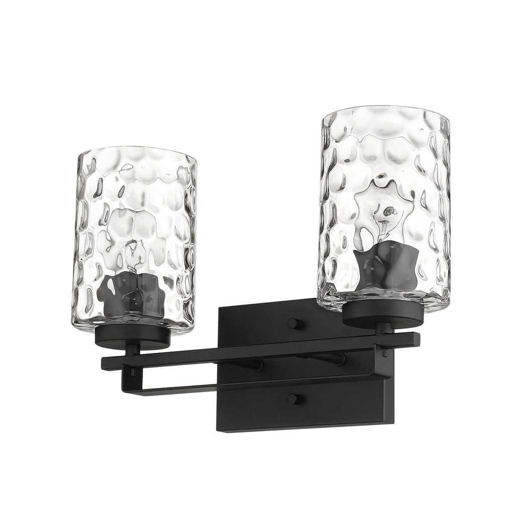 Black Metal and Pebbled Glass Two Light Wall Sconce - 99fab 