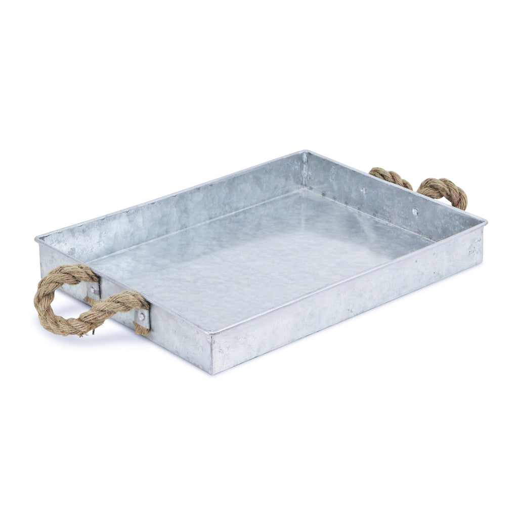 Silver Metal Tray with Rope Handles - 99fab 