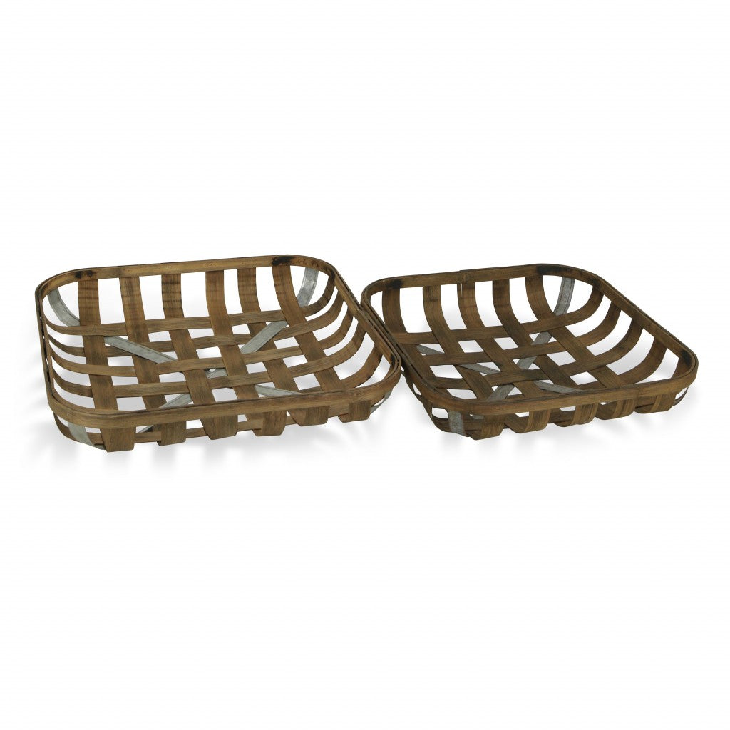 Set of Two Wood and Metal Lattice Weave Baskets - 99fab 