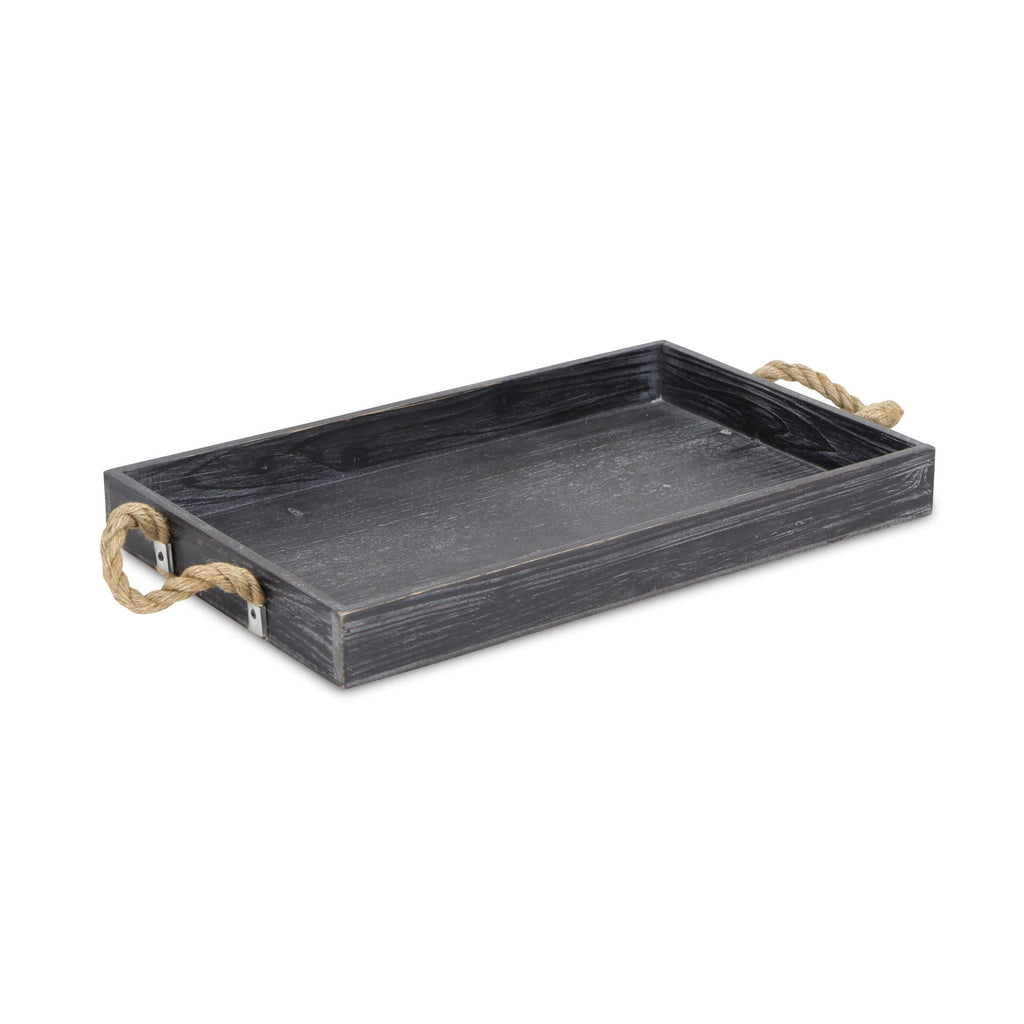 Black Wooden Tray with Rope Handles - 99fab 