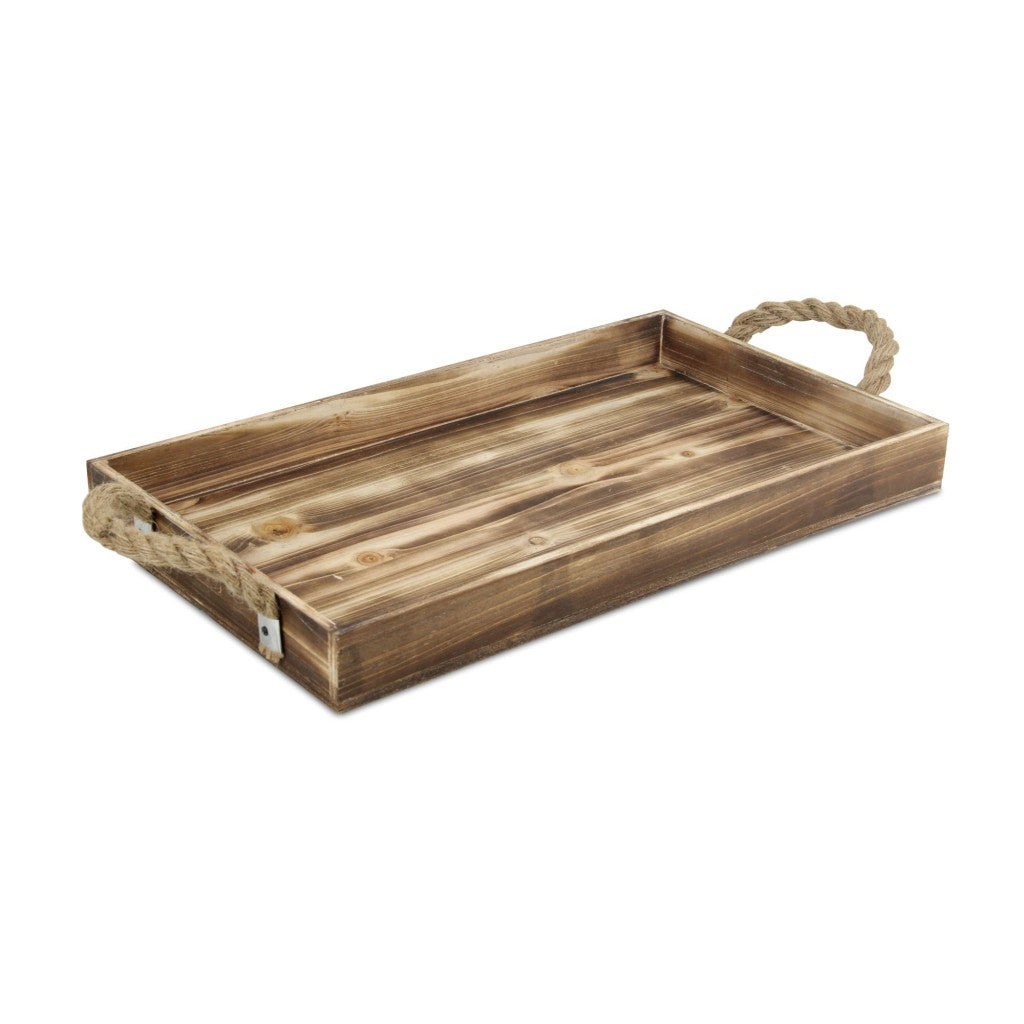 Brown Wooden Tray with Rope Handles - 99fab 