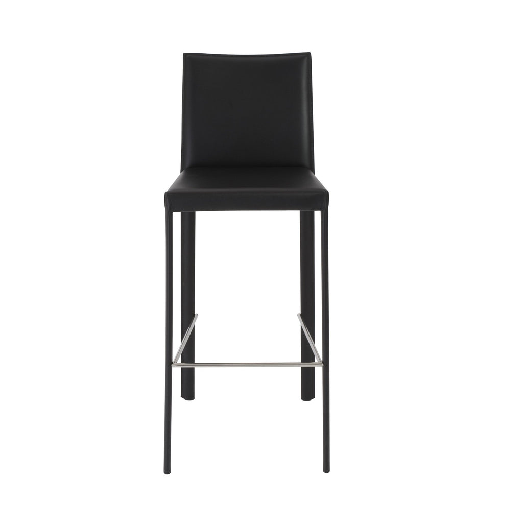 Set of Two Full Black Faux Leather Bar Stools - 99fab 