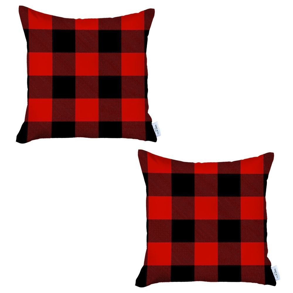 Set of 2 Red and Black Buffalo Plaid Throw Pillows