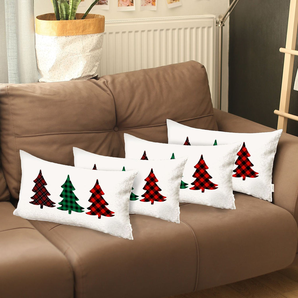 Set of 4 Christmas Tree Trio Plaid Lumbar Throw Pillows - 99fab 
