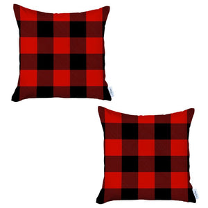 Set of 2 Red and Black Buffalo Plaid Throw Pillow Cover