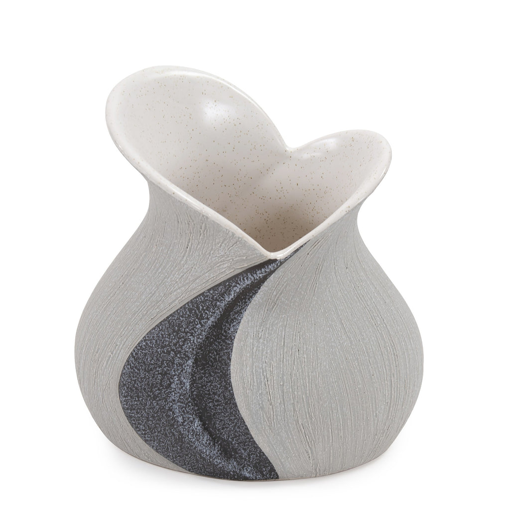 Modern Organic Two Tone Gray Speckle Low Ceramic Vase - 99fab 