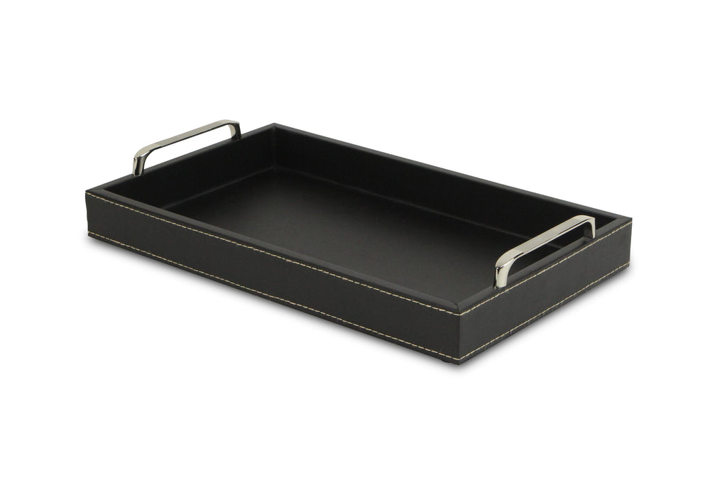 Black Faux Leather Tray with Metal Handles - 99fab 