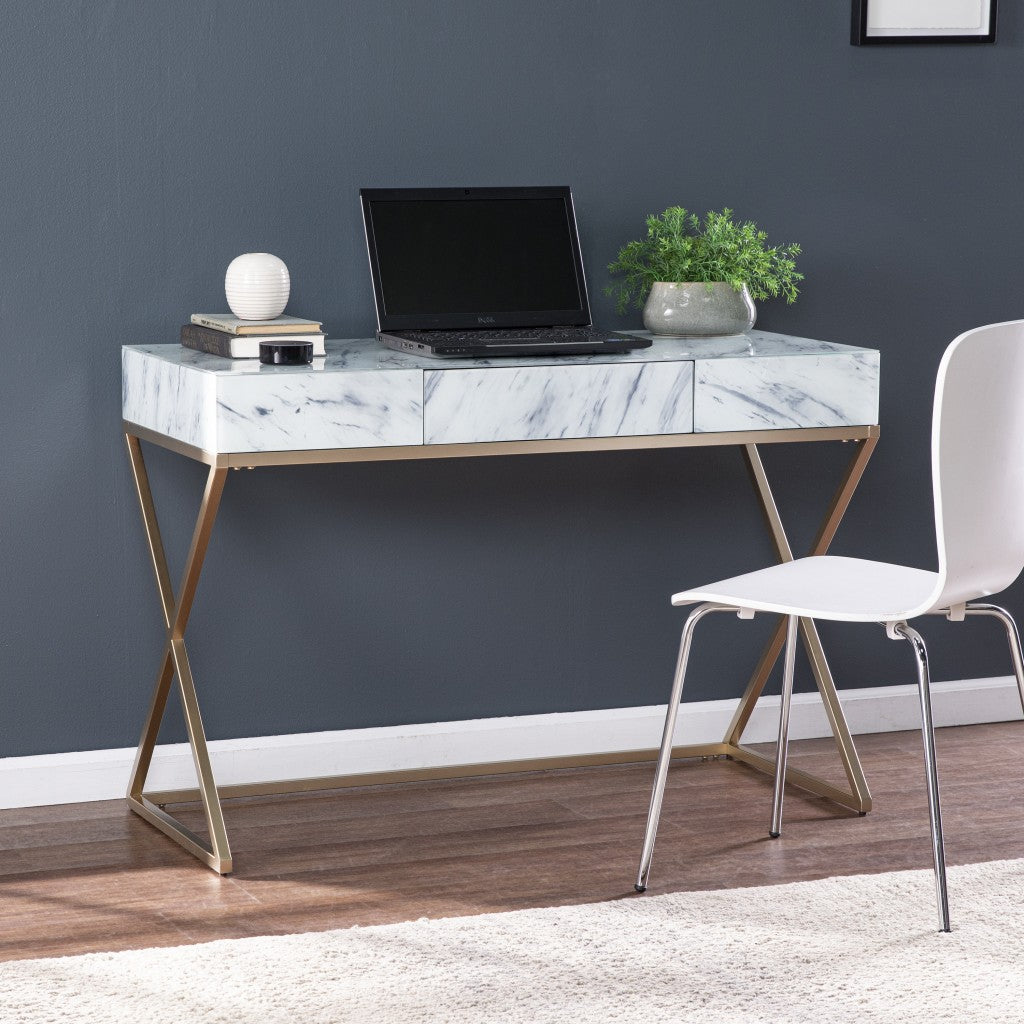 Faux Marble Writing Desk with Storage - 99fab 