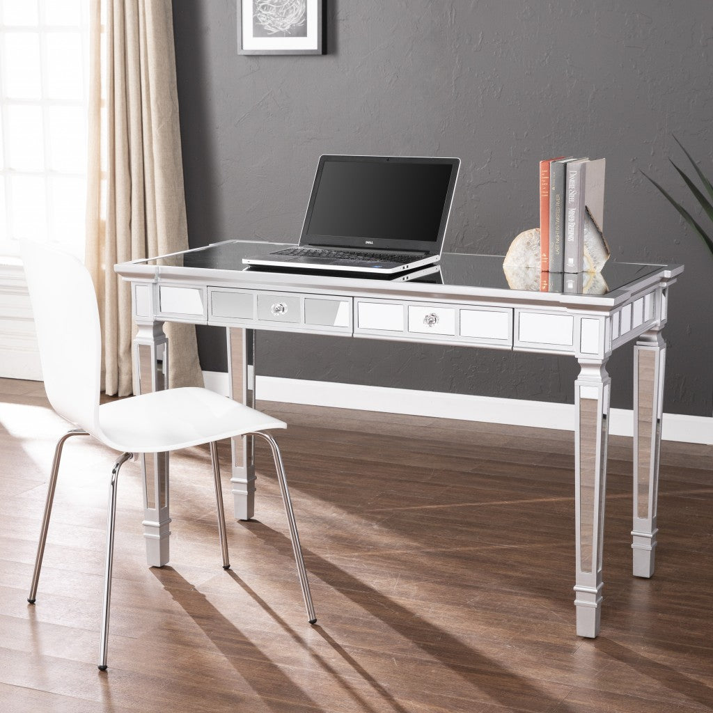 Silver Mirrored Writing Desk with Drawers - 99fab 