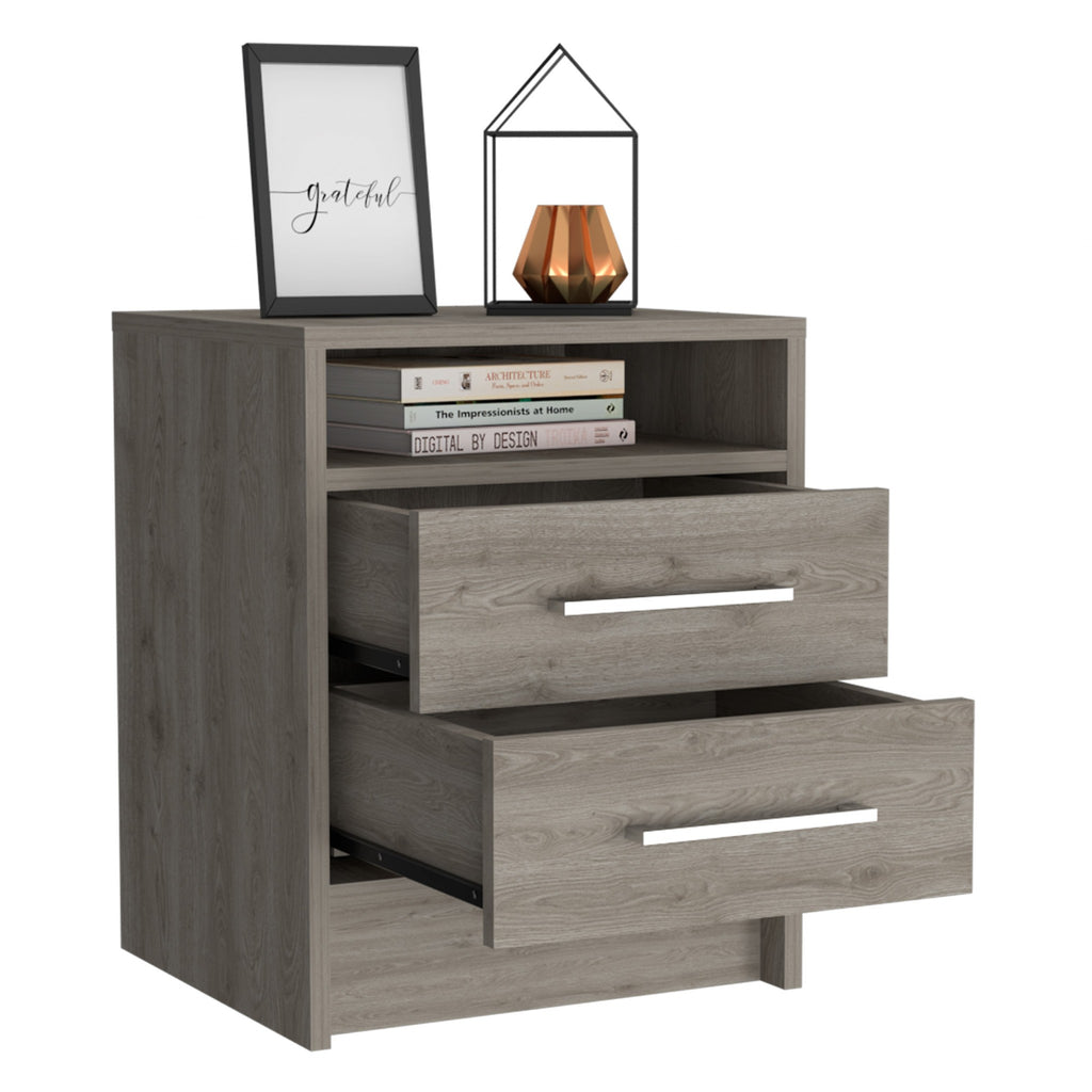 Light Grey Open Compartment Two Drawer Nightstand - 99fab 
