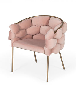 Pink Geo Velvet and Brushed Brass Velvet Dining Chair