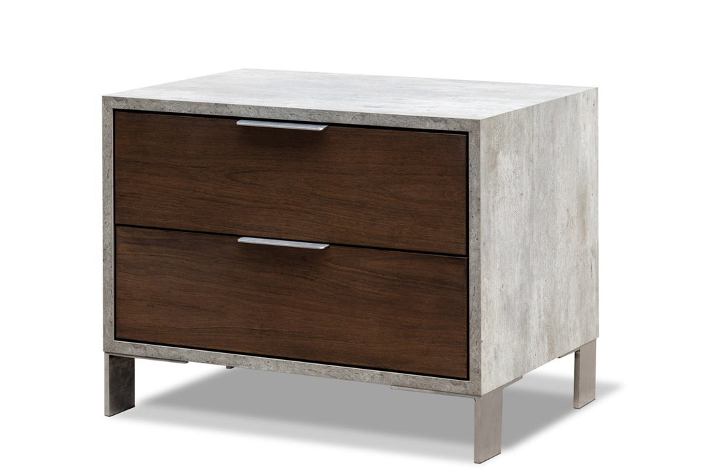 Modern Dark Walnut and Concrete Nightstand with Two Drawers - 99fab 