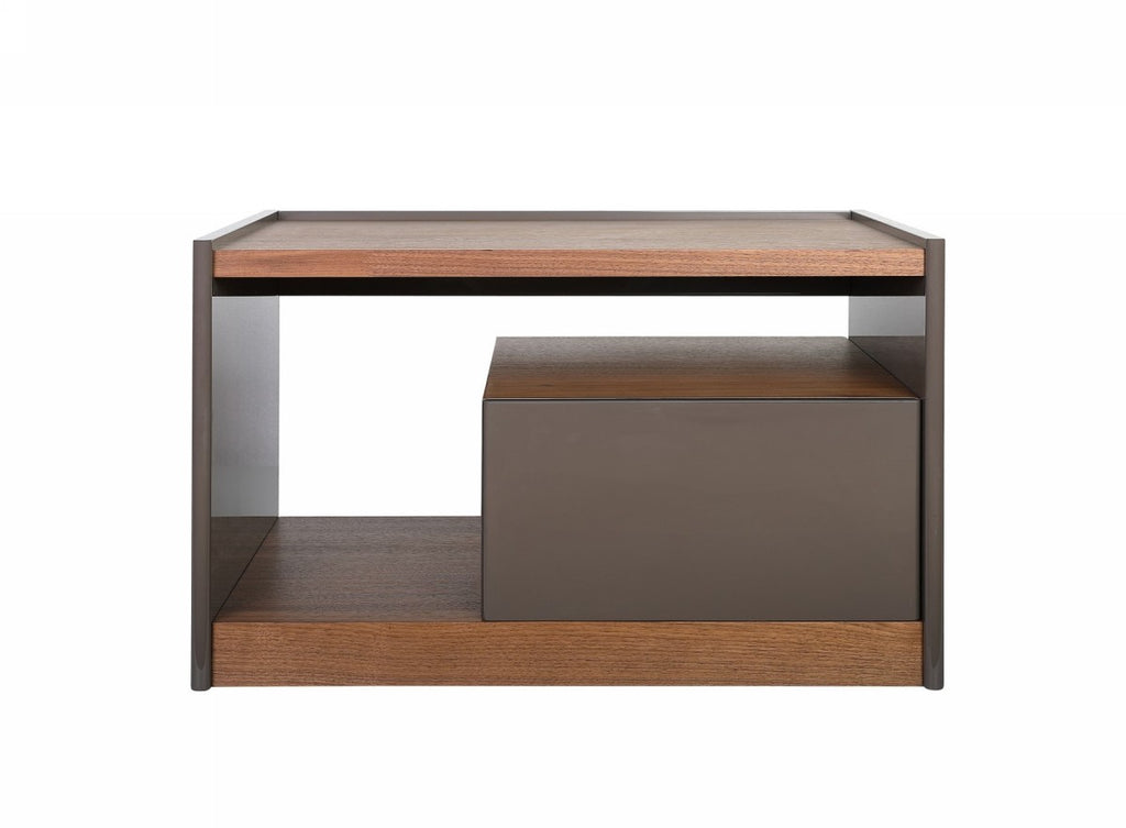 Modern Walnut Nightstand with Drawer Box and Shelf - 99fab 