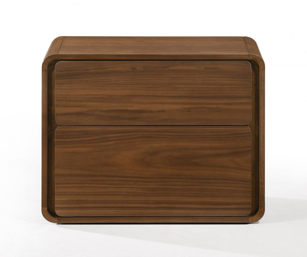 Modern Walnut Brown Nightstand with Two Drawers - 99fab 