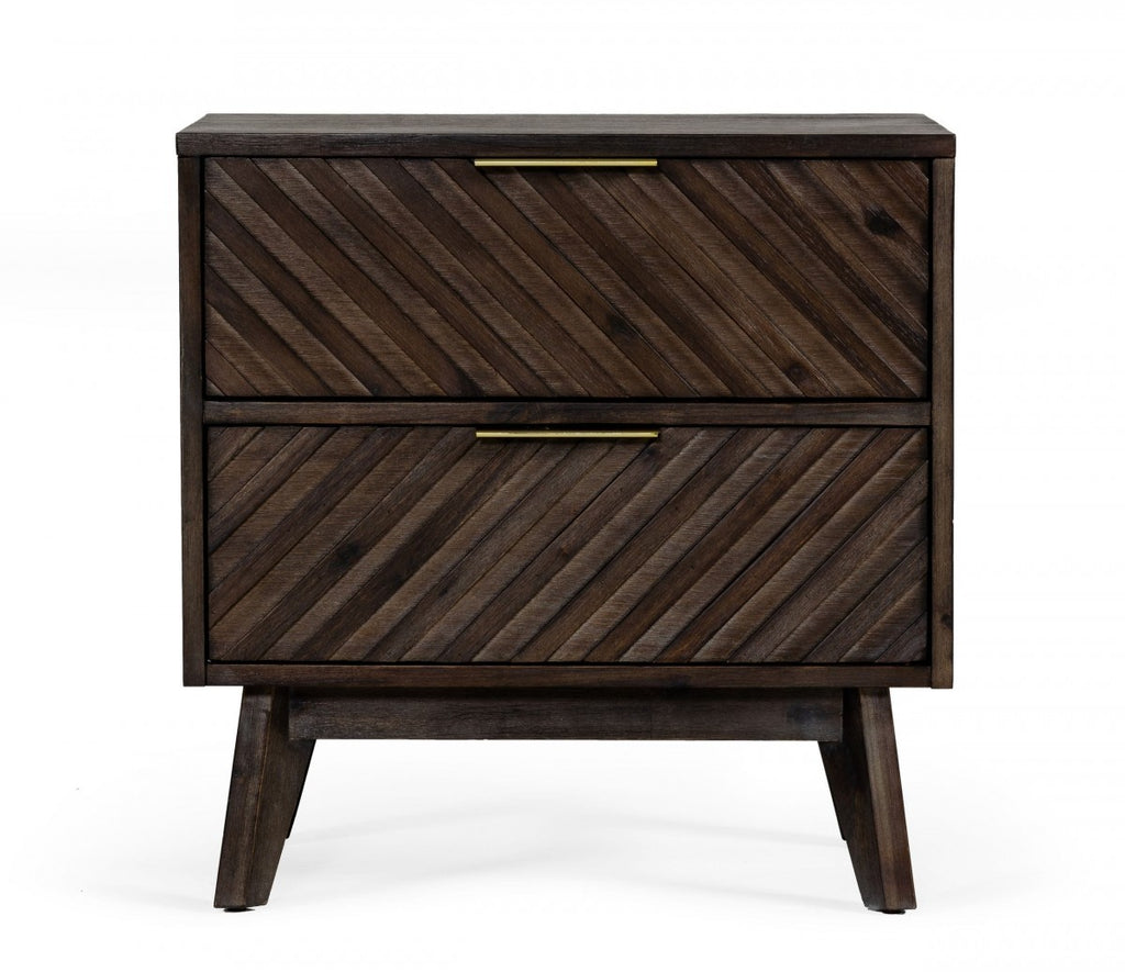 Classic Chevron Dark Brown Nightstand with Two Drawers - 99fab 