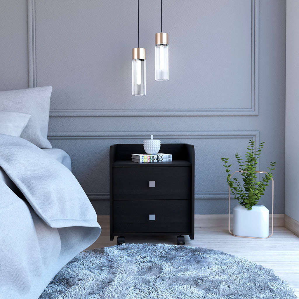 Black Nightstand with Two Drawers - 99fab 