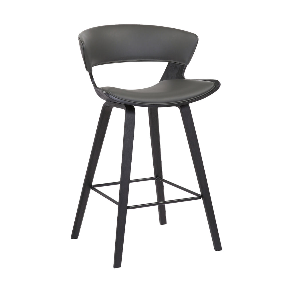 Gray Faux Leather and Wood Modern Bar Stool - 99fab 
