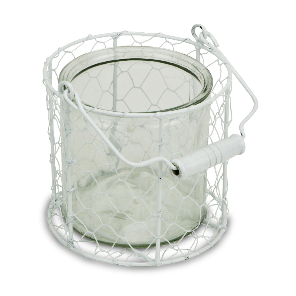 5.25 White and Clear Wire Basket and Glass Jar - 99fab 