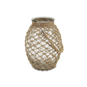 12.25" Clear and Brown Oval Glass Jar with Rope