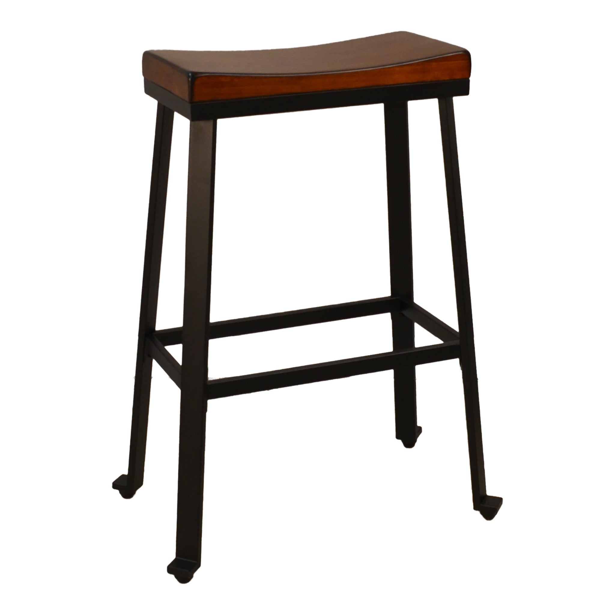 30" Chestnut And Black Steel Backless Bar Height Chair With Footrest