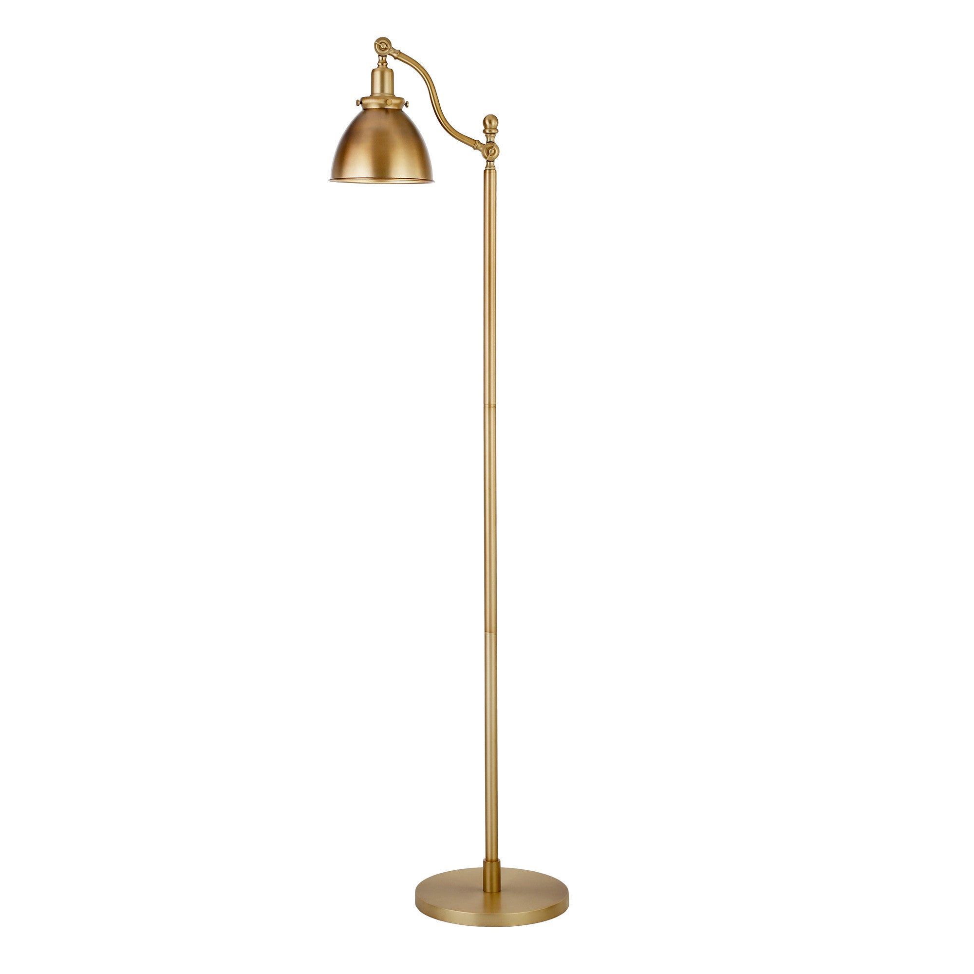 65" Brass Swing Arm Floor Lamp With Brass No Pattern Cone Shade