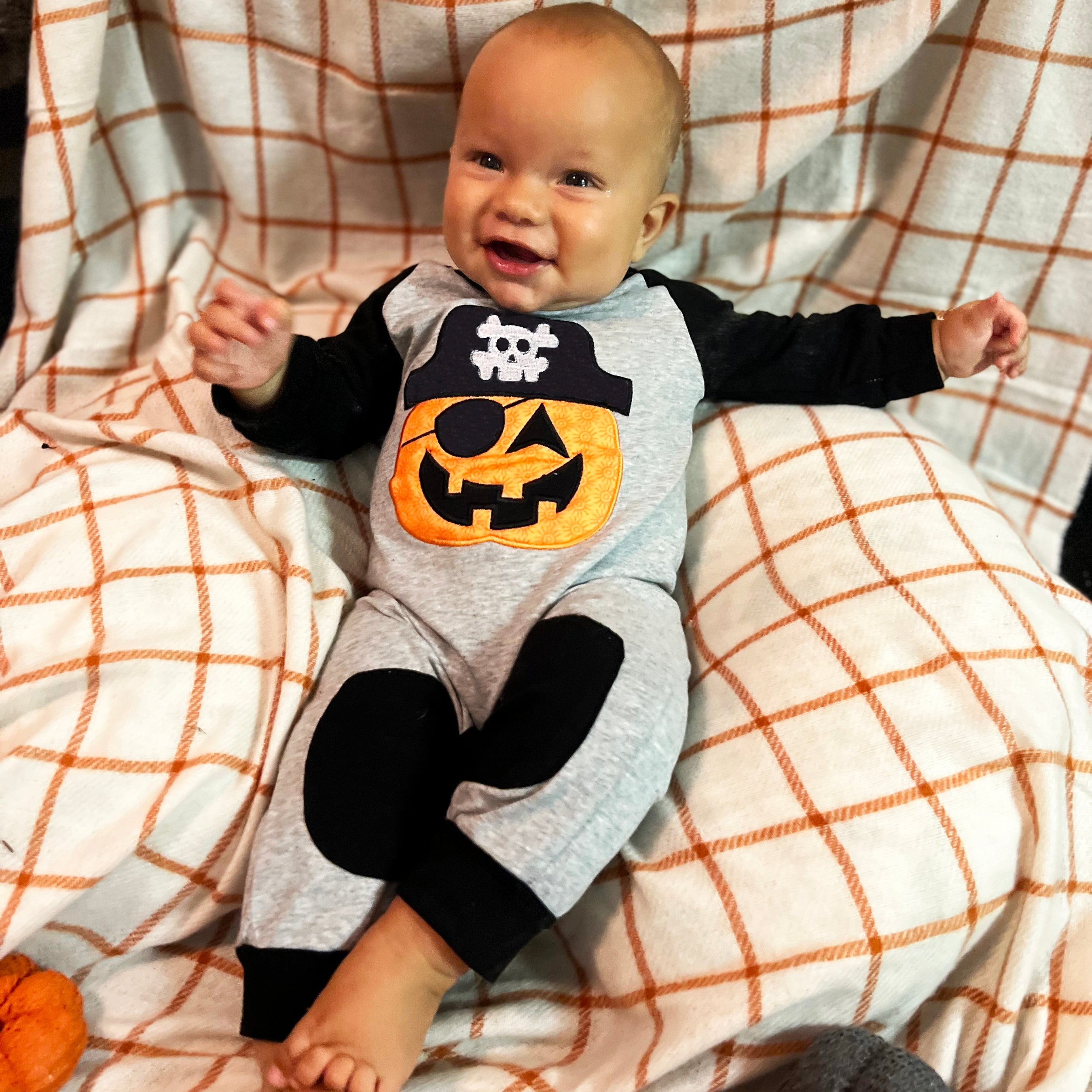AnnLoren Halloween Pirate Jack O Lantern Long Sleeve Baby Toddler Boys Romper-3