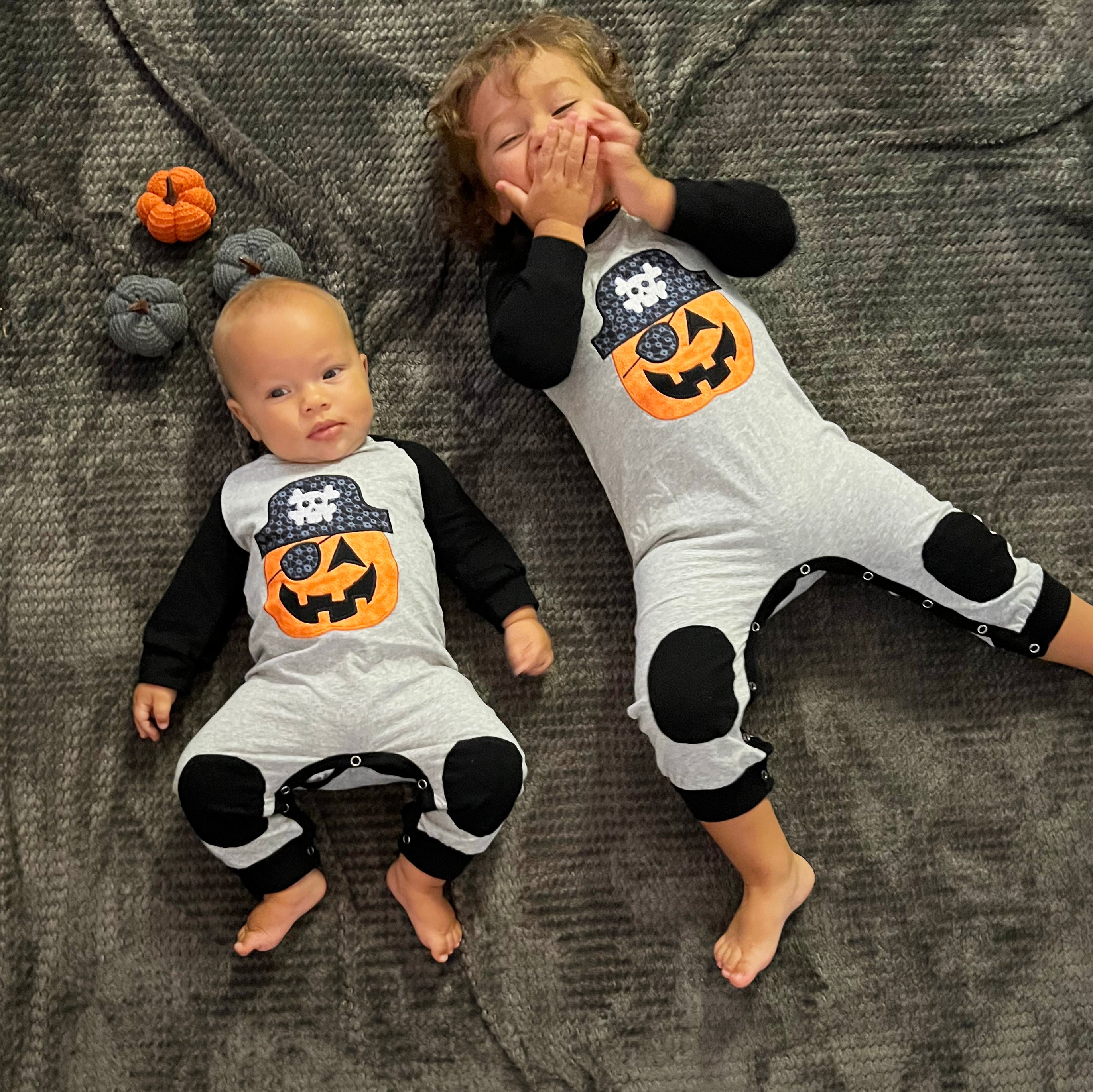 AnnLoren Halloween Pirate Jack O Lantern Long Sleeve Baby Toddler Boys Romper-2