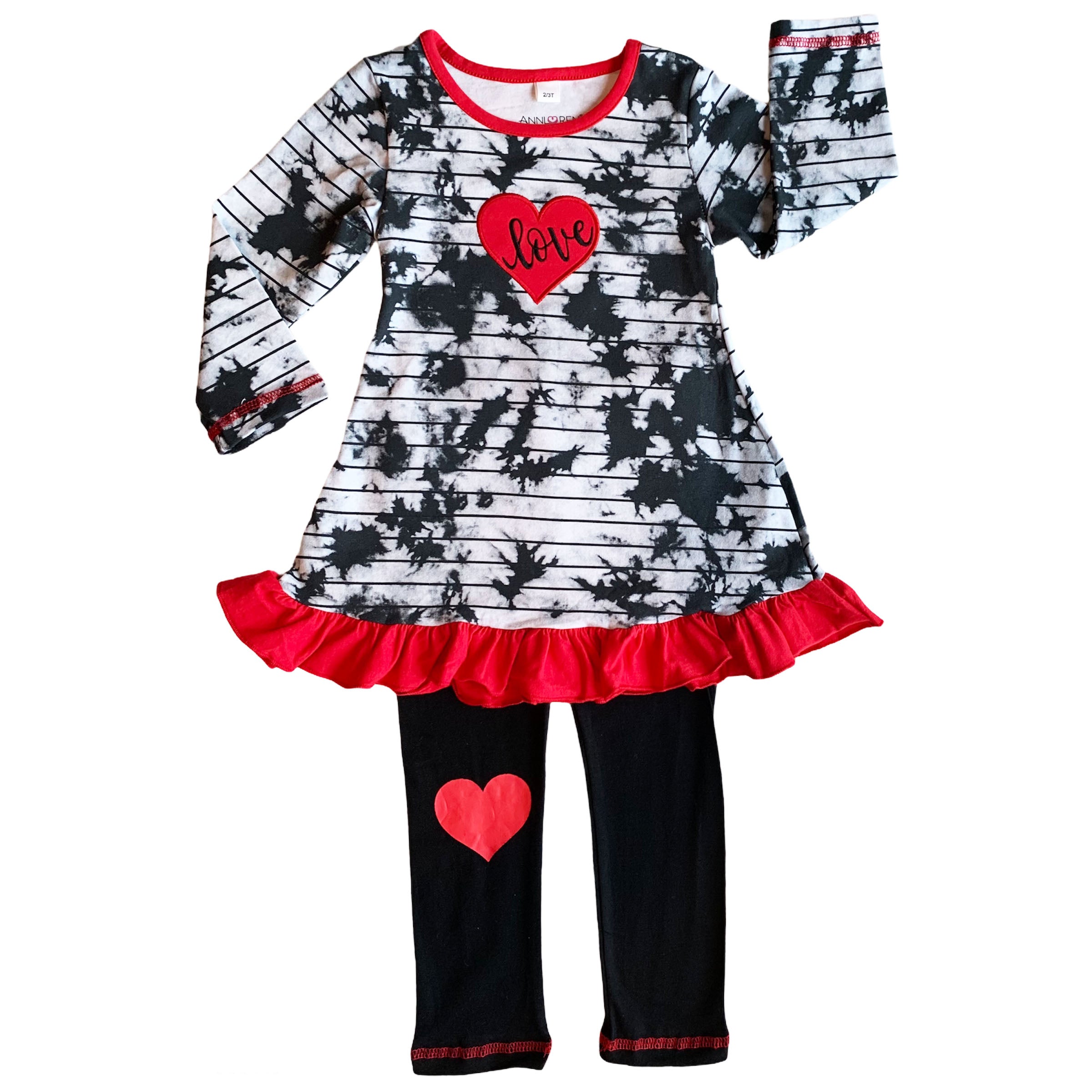 AnnLoren Girls Valentine's Day Heart Tie Dye Outfit Dress and Black Leggings-8