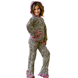 AnnLoren Girls Leopard Ruffle Hoodie 2 Pc Fashion Track Suit-1