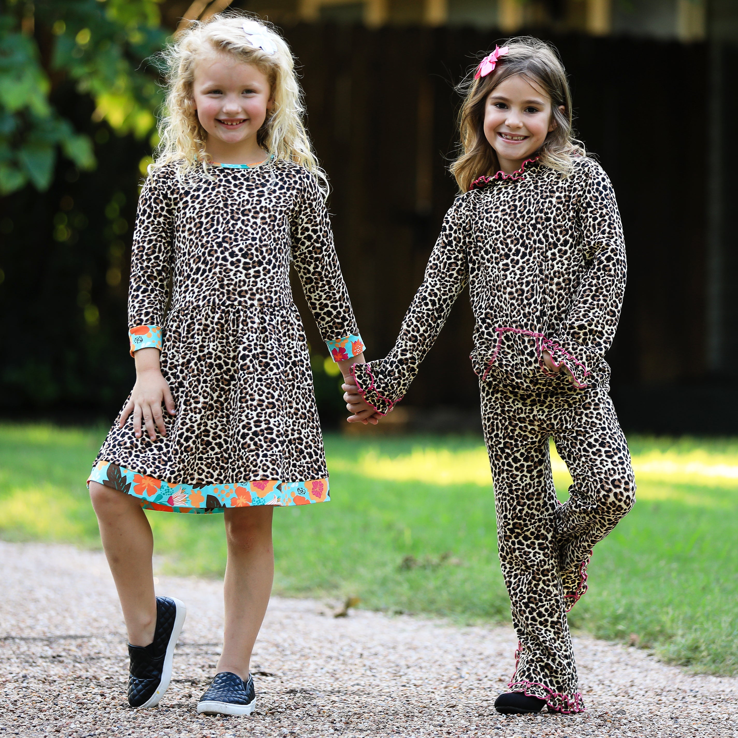 AnnLoren Girls Leopard Ruffle Hoodie 2 Pc Fashion Track Suit-8