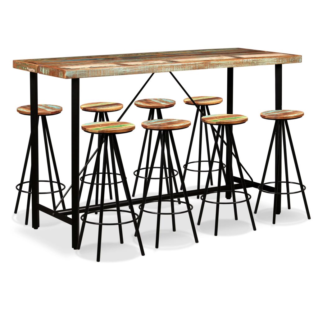 vidaXL Bar Set 3/5/7/9 Piece Industrial Solid Reclaimed Wood Pub Table Stool-15