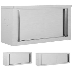 vidaXL Kitchen Wall Cabinet with Sliding Doors Stainless Steel Multi Sizes-22
