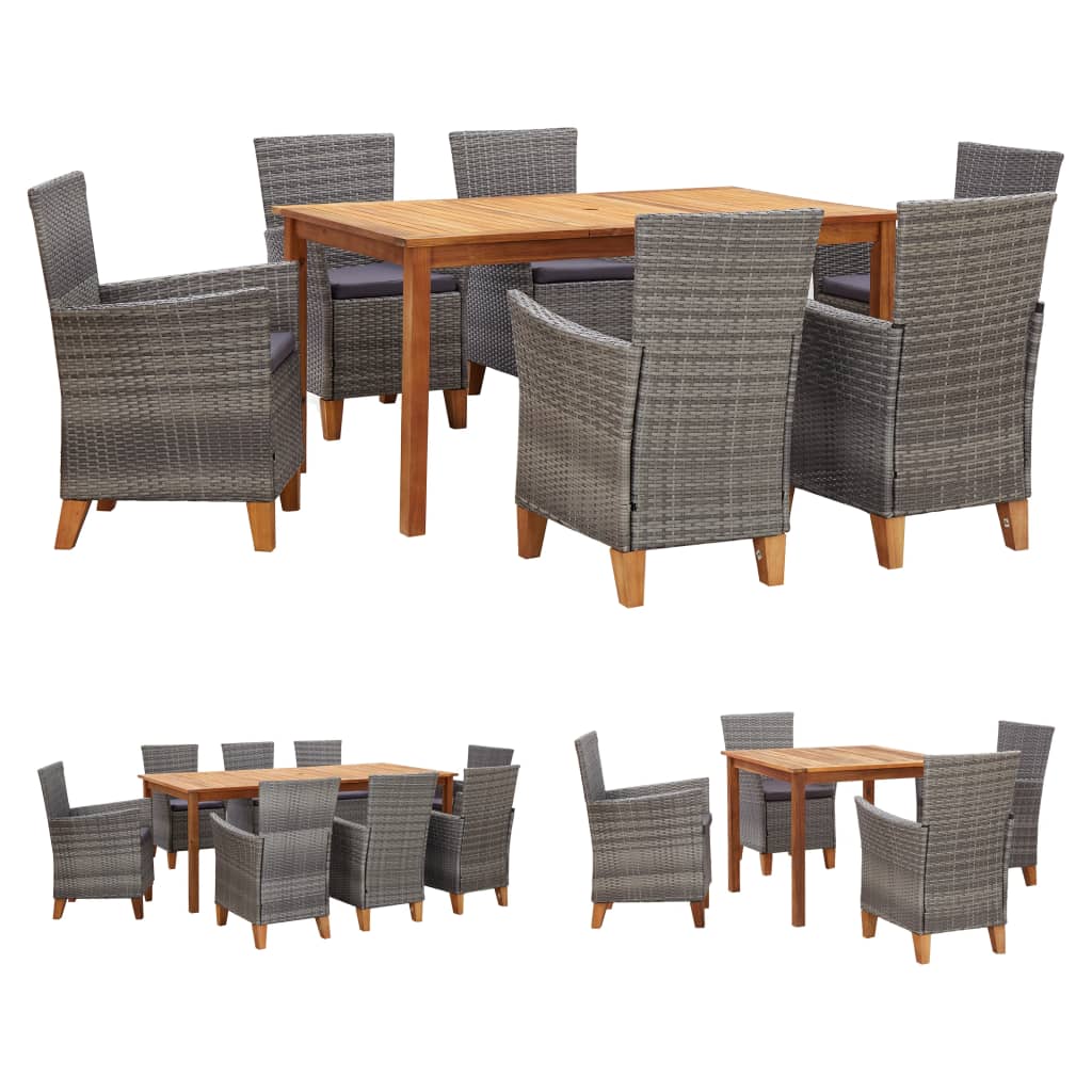 vidaXL Patio Dining Set Outdoor Dining Table and Chairs Rattan and Wood Gray-5