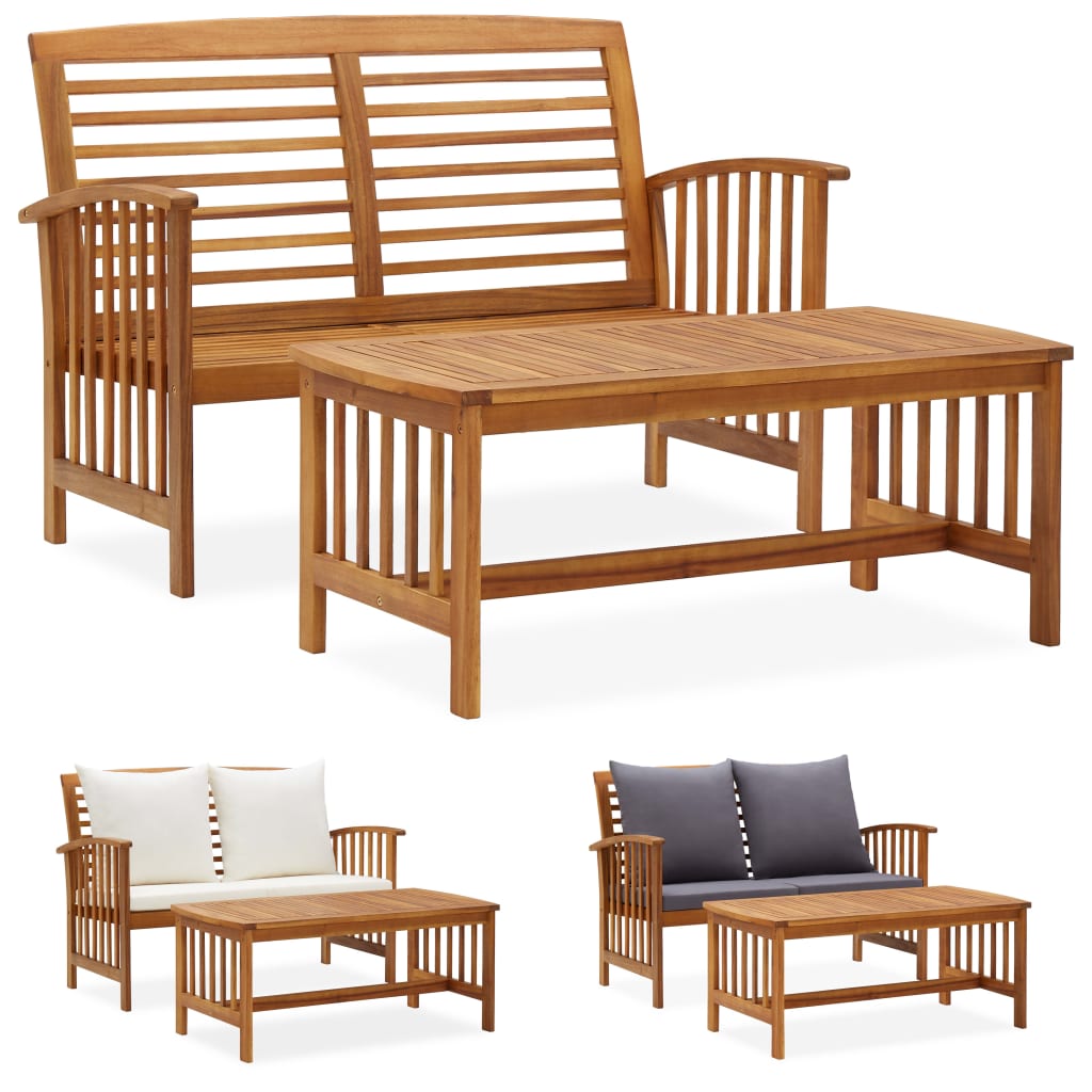 vidaXL Patio Furniture Set 2 Piece Bench Seat with Table Solid Wood Acacia-22