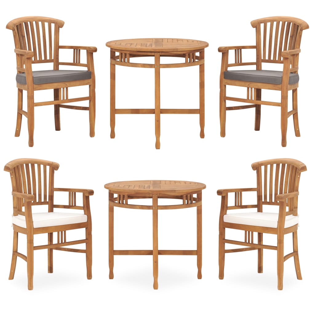 vidaXL Solid Wood Teak Patio Dining Set & Cushion Brown & Gray/Brown & White-6