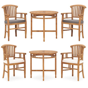 vidaXL Solid Wood Teak Patio Dining Set & Cushion Brown & Gray/Brown & White-6