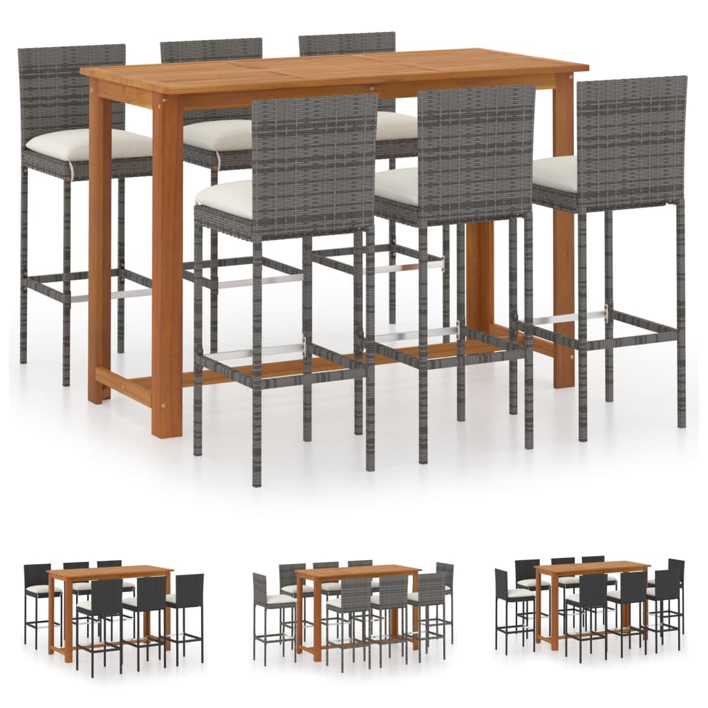 vidaXL Patio Bar Set Bar Table and Stools Patio Furniture Set with Cushions-41