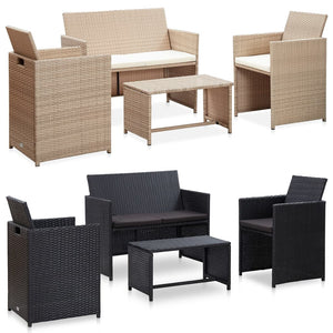 vidaXL Patio Furniture Set 4 Piece Outdoor Sofa with Coffee Table Poly Rattan-5