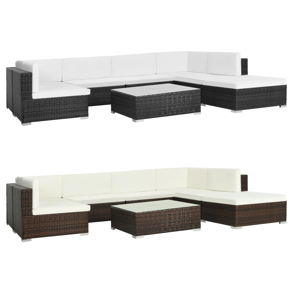 vidaXL Patio Furniture Set 8 Piece Outdoor Sofa with Coffee Table Poly Rattan-0