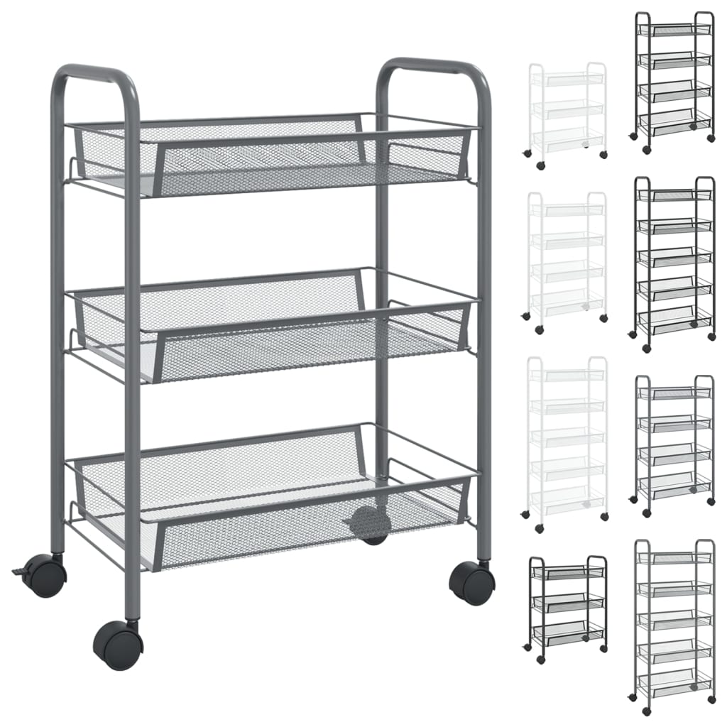 vidaXL Kitchen Trolley Rolling Storage Utility Cart with Mesh Baskets Iron-7