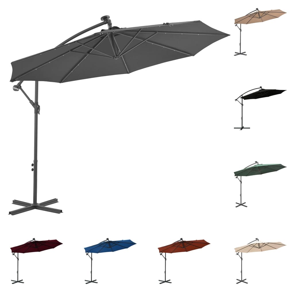 vidaXL Cantilever Umbrella Parasol with Solar LEDs Patio Umbrella Sunshade-12