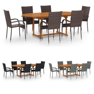 vidaXL Patio Dining Set 7 Piece Patio Dining Table and Chairs Poly Rattan-18