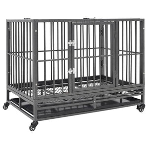 vidaXL Dog Cage Dog Crate with Removable Tray Lockable Wheels Dog Kennel Steel-11