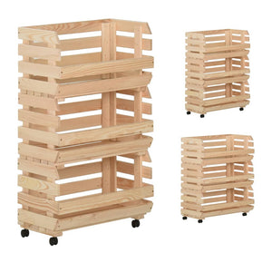 vidaXL Kitchen Cart Vegetable Storage Basket Rolling Cart Solid Wood Pine-3
