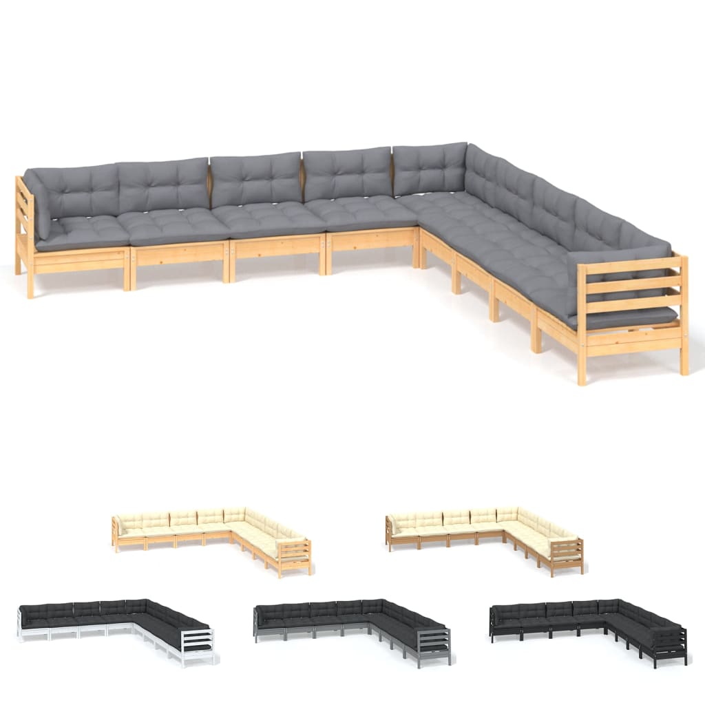 vidaXL 9 Piece Patio Lounge Set with Cream Cushions Solid Pinewood-2