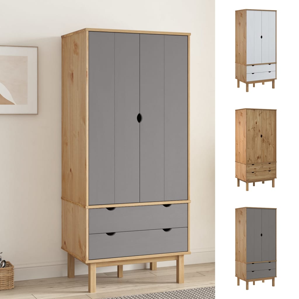 vidaXL Closet Cabinet Wardrobe Closet Organizer Armoire OTTA Solid Wood Pine-15