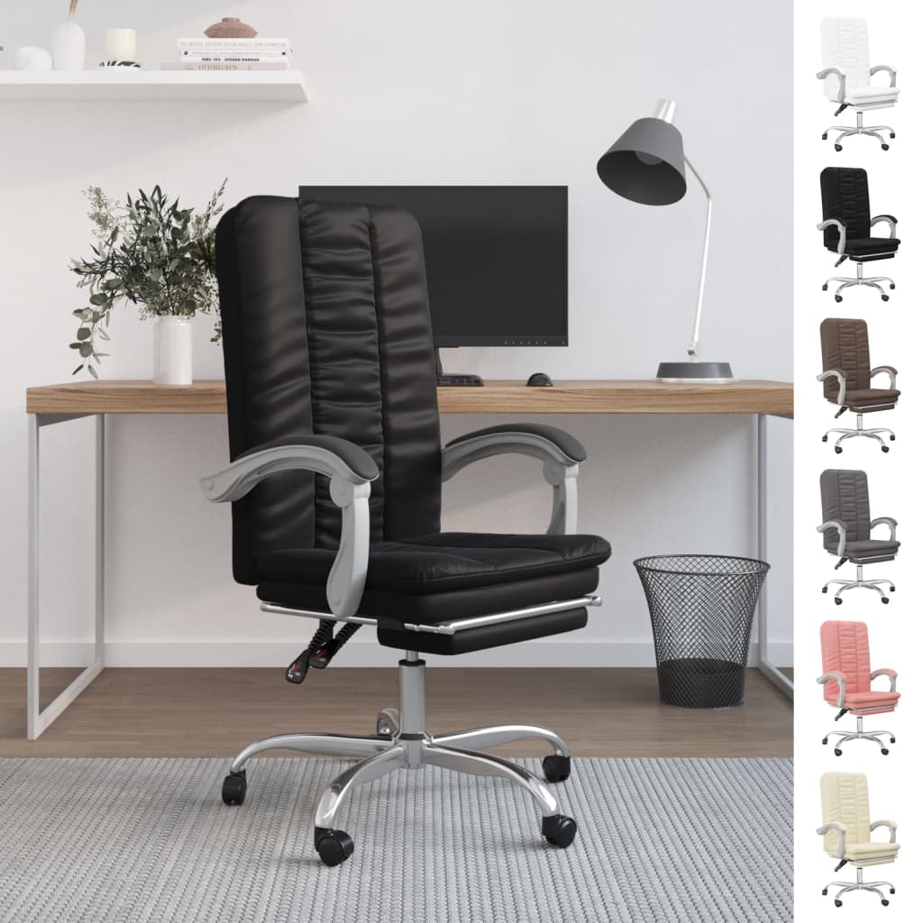 vidaXL Reclining Office Chair Black Faux Leather-0